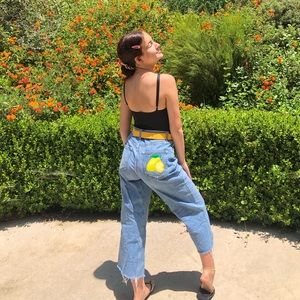 Hand painted lemon cropped jeans